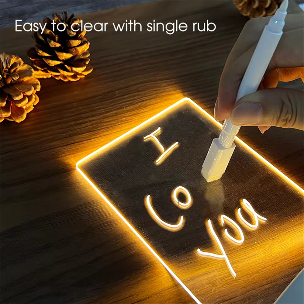 Luminous Acrylic LED Night Light with Erasable Message Board and Calendar - USB Powered Desktop Ornament