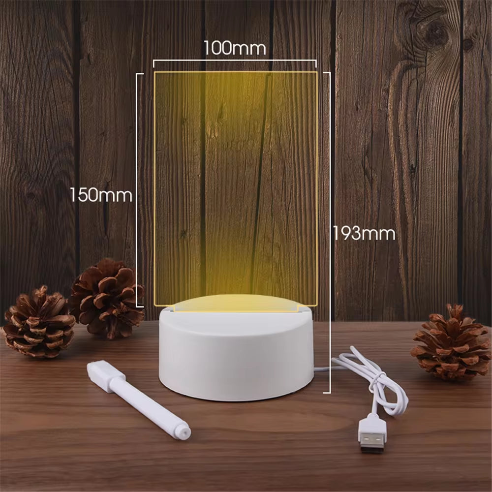 Luminous Acrylic LED Night Light with Erasable Message Board and Calendar - USB Powered Desktop Ornament