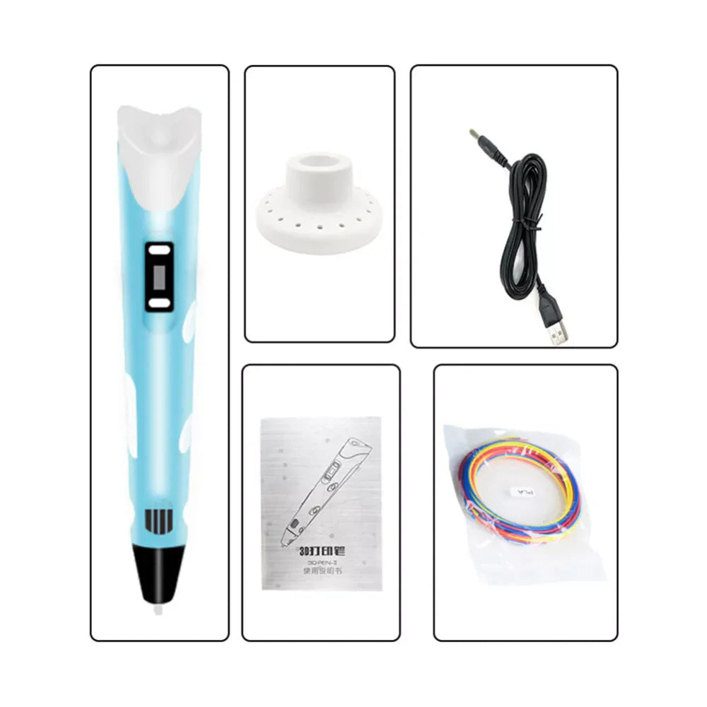 3D Printing Pen Set with LCD Screen and USB, Includes 3 Complimentary Filaments - Ideal Gift for Kids