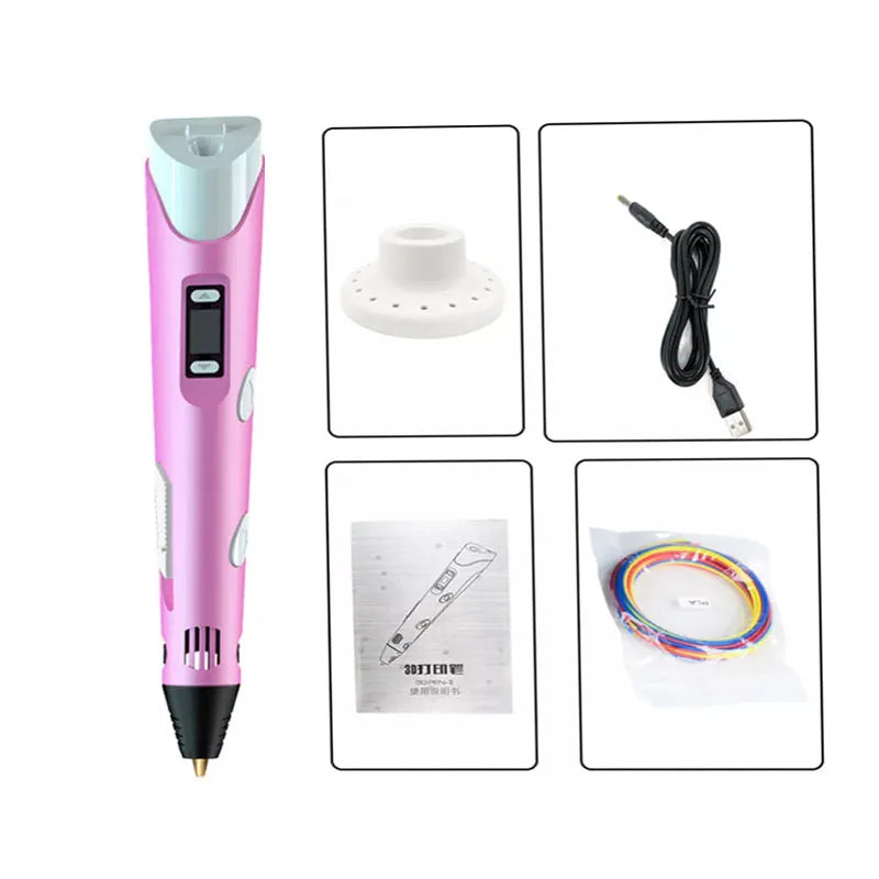 3D Printing Pen Set with LCD Screen and USB, Includes 3 Complimentary Filaments - Ideal Gift for Kids