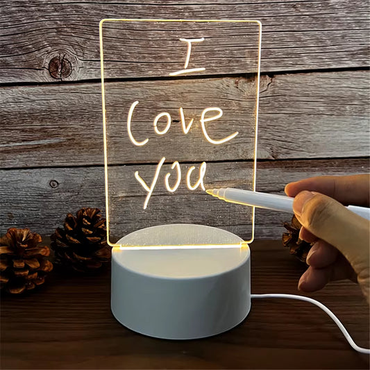 Luminous Acrylic LED Night Light with Erasable Message Board and Calendar - USB Powered Desktop Ornament