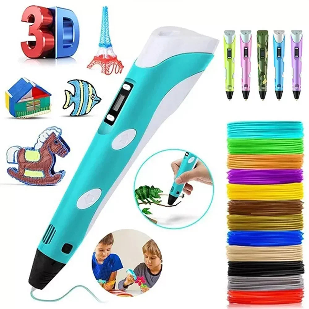 3D Printing Pen Set with LCD Screen and USB, Includes 3 Complimentary Filaments - Ideal Gift for Kids