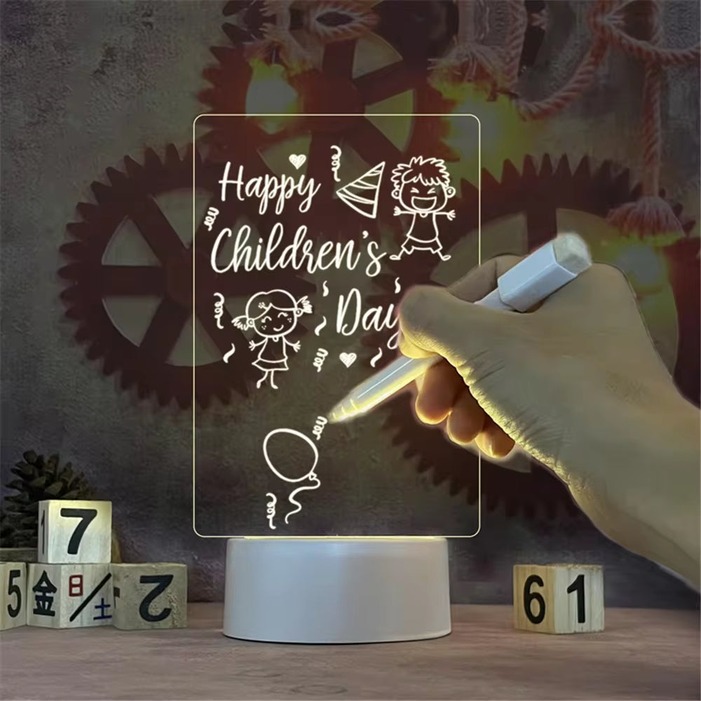 Luminous Acrylic LED Night Light with Erasable Message Board and Calendar - USB Powered Desktop Ornament